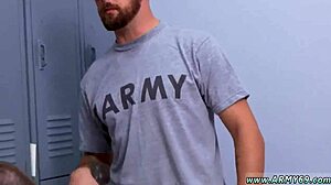 military hunk gives blowjob training to gay newbies