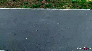 young german teen gives blowjob on playground for cash