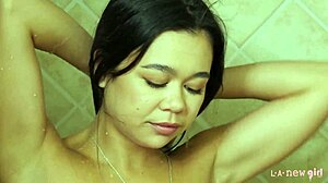 Super Cute Brunette Teen 18+ Enjoys Hot Shower Bathing