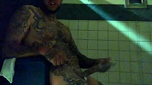 stroking big tattooed white dick in shower