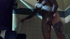stroking big tattooed white dick in shower