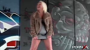 mature blonde mommy flashing natural tits in panties outdoor for hardcore fun