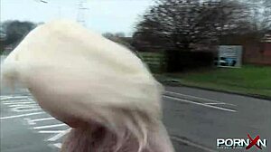 mature blonde mommy flashing natural tits in panties outdoor for hardcore fun