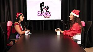 jujube delicia in sheer red, sexy brazilian lesbian group action for christmas special