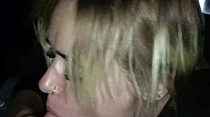 sexy girl sucks dick at the back of the truck in the city center