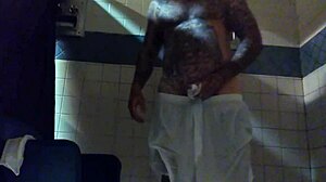 stroking big tattooed white dick in shower