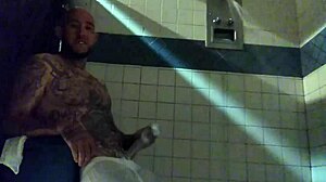 stroking big tattooed white dick in shower