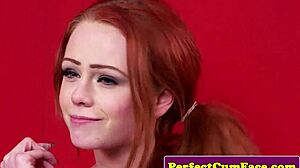 Redhead petite 18+ enjoys facial cumshots