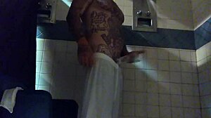 stroking big tattooed white dick in shower