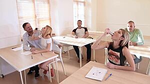 Orgy in Classroom with Cowgirl Riding and Cum 😜