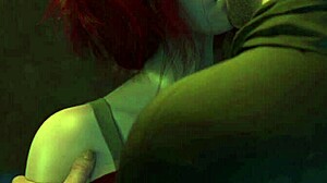 Sexy redhead with ponytail gives deep throat to massive cock in game!