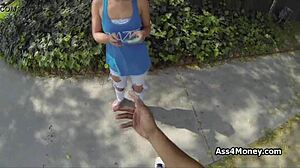 Icy blonde teen gets fucked in back alley, pov blowjob! 😏