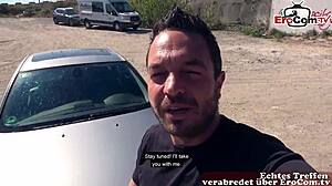 man, picked up german milf hitchhiker, banged her in car!