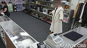 Does the playful whore groan while sucking?