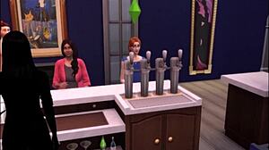 spying on a cheating brunette wife in a blue velvet dress