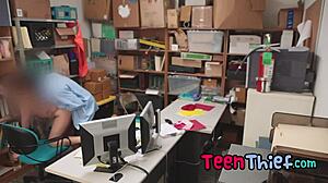 naiomi mae gets caught shoplifting and fucked hard by the spy in the back room!