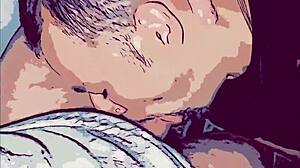 In this gay animation, he fucks the passive mouth with his thick cock