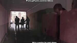 Hot amateur brunette has threesome with two studs in scene 2