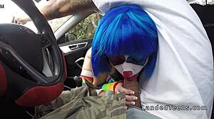 I’m just a clown teen sucking cock outdoors in wild POV action!