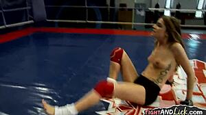 Pussy hungry lesbians scissoring and wrestling hard.