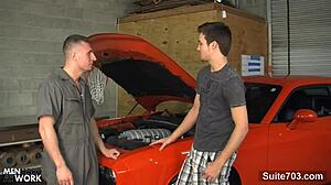 sexy gay mechanic gets fucked in the garage with monster cock big cock hardcore blowjob sucking cock