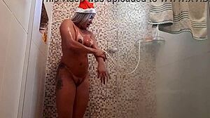 Blonde milf enjoys a relaxing solo bath for Christmas.