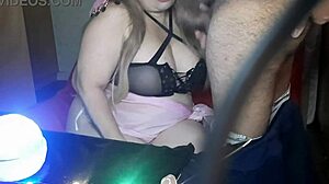 I cum on brunette milf's big ass and tits