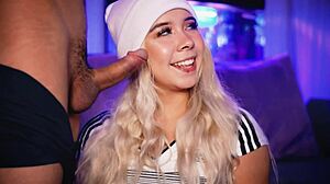 Blonde Babe Sucks Cock with Raw Passion!