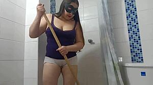Hire Latina MILF for Bathroom Cleaning and Blowjob