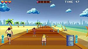 roller babe hentai game ep 2 shows outdoor bdsm. muscular guys dominate on the beach.