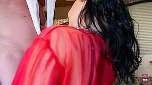 A brunette girl with big tits got her cunt drilled pretty well on the counter