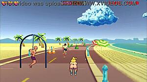 roller babe hentai game ep 2 shows outdoor bdsm. muscular guys dominate on the beach.