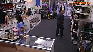 amateur babe with glasses spied on at pawnshop