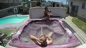dayanara relaxes in the hot tub jacuzzi with a skinny POV view