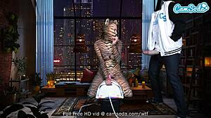 Big boobs pussy cat masturbates and blows huge cock