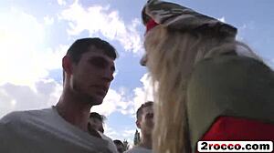 Slutty brunettes take rough double banging from army garrison!