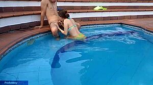 Innocent Latina Enjoys Poolside Oral With Stepbrother