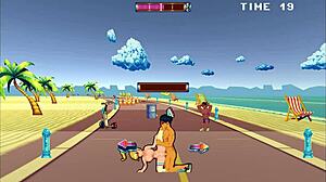 roller babe hentai game ep 2 shows outdoor bdsm. muscular guys dominate on the beach.