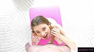 Rose Caarter Begs for Trainer's Cock for Her Sweaty Tight Pussy in Riding and Missionary Bent Over.