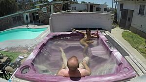 dayanara relaxes in the hot tub jacuzzi with a skinny POV view