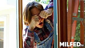 Hot Busty MILF Sneakily Fucks Cable Guy