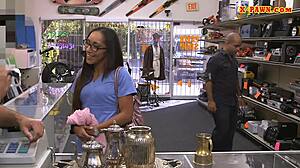 amateur babe with glasses spied on at pawnshop