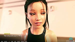 in aoa academy 22, rebecca is shiny glossy and wet