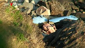 Beach voyeur catches couple thinking secluded spot is perfect for quick passionate fuck