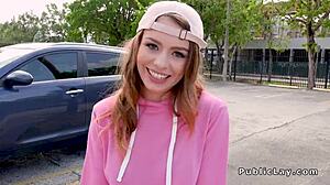 Teen scores cash and a massive dick in public!