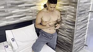 I masturbate alone with two dildos.