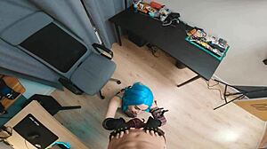 Crazy Jinx In Cosplay Fucks Hardcore On Desk With Blowjob