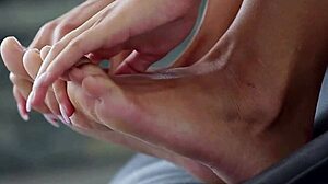 this pretty babe gives an amazing footjob