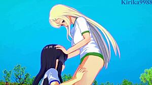 yomi ikaruga and katsuragi engage in intense lesbian play in senran kagura hentai