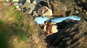 Beach voyeur catches couple thinking secluded spot is perfect for quick passionate fuck